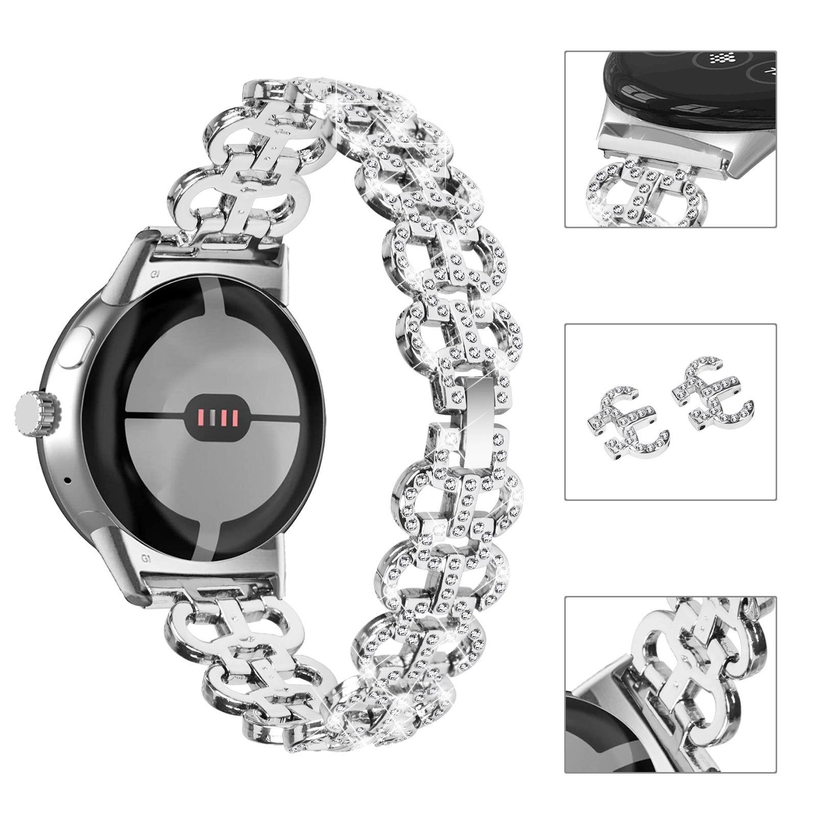 For Google Pixel Watch 2 Pixel Watch Gourd Shape Rhinestones Decor Watch Strap Zinc Alloy Replacement Band For Google Pixel Watch 2 Pixel Watch Gourd Shape Rhinestones Decor Watch Strap Zinc Alloy Replacement Band